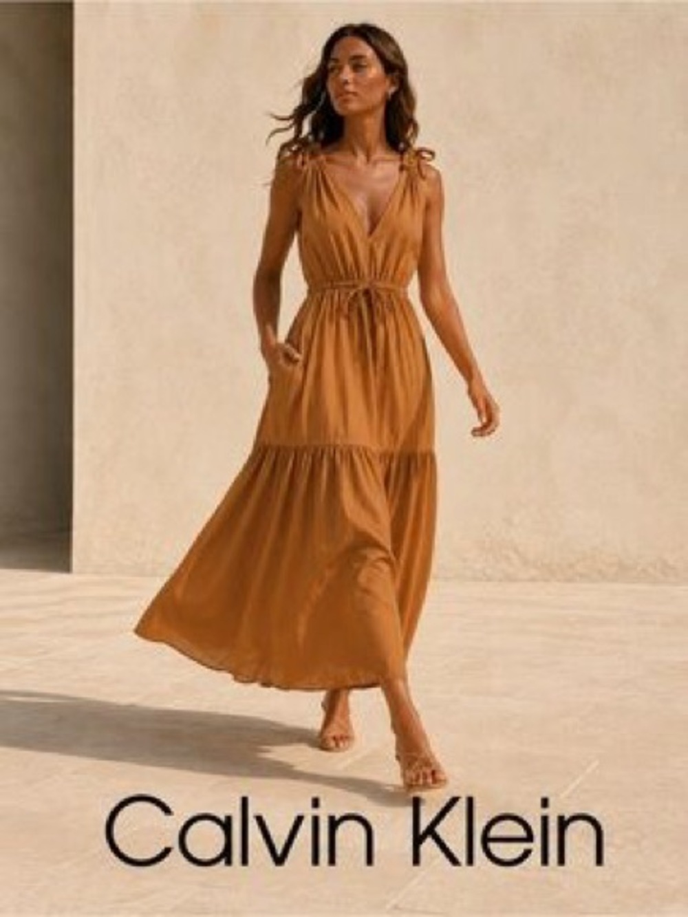 Calvin Klein Women's Rust Brown Tie-Shoulder Maxi Dress